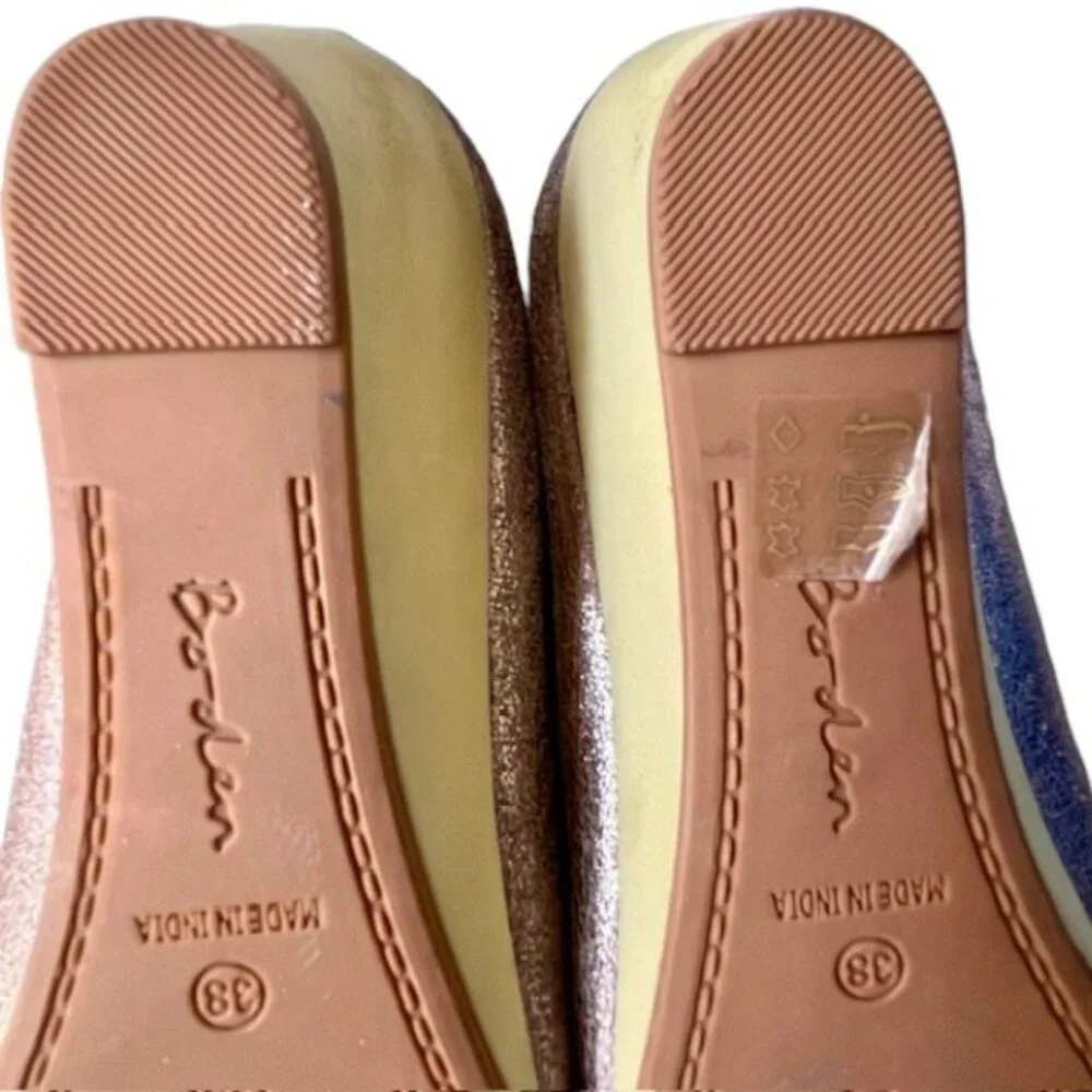 Boden Metallic Wedge Ballerina Shoes Leather Bow - Gold/Lime - 38 (7.5-8)